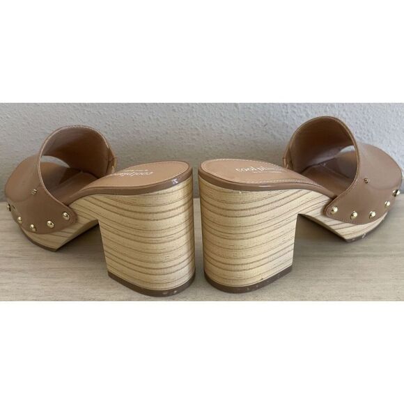 Cool Planet/Steve Madden Sz 8.5M Beige Patent Leather Restore Platform Sandals - Picture 8 of 11